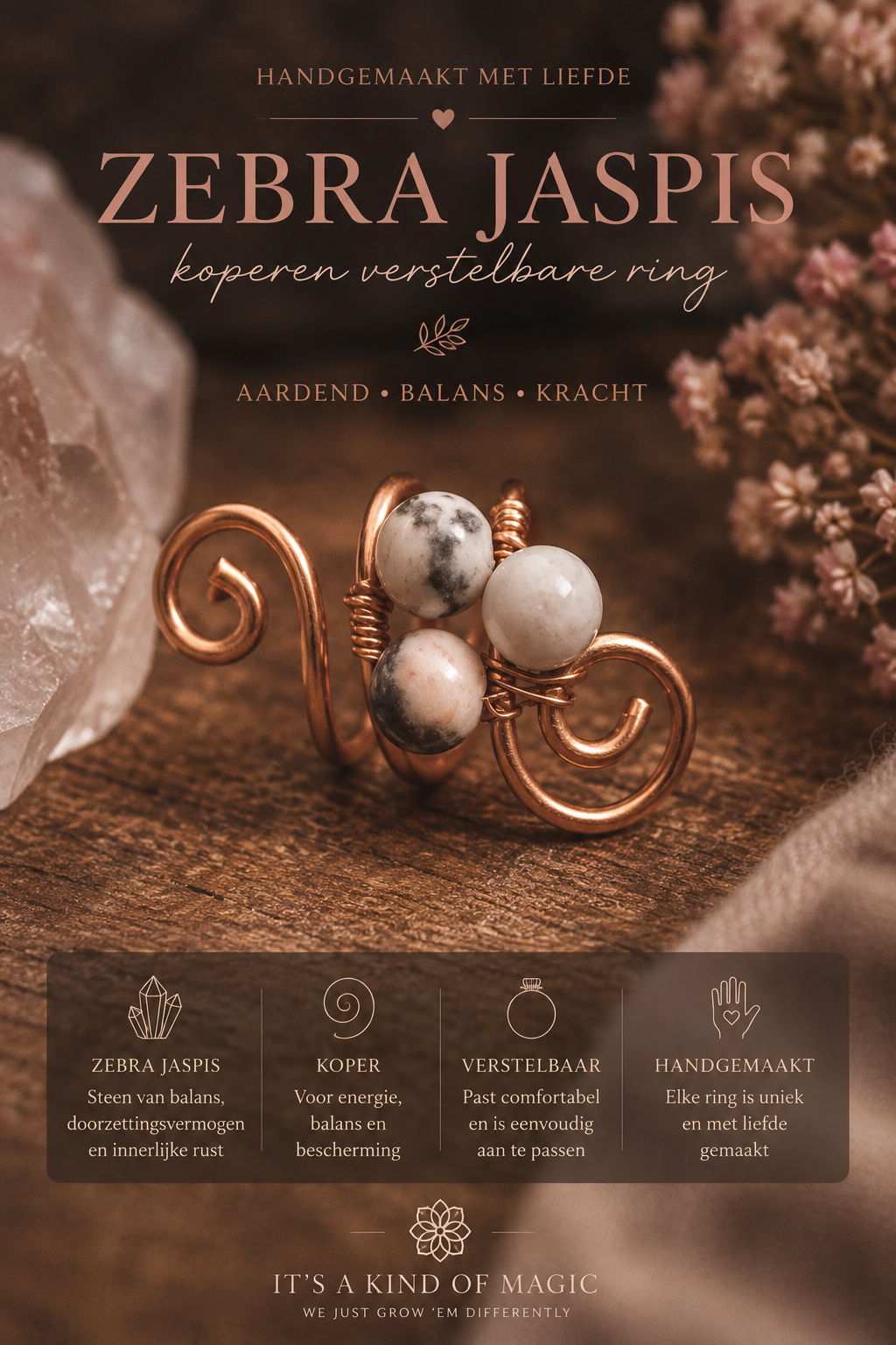 Koperen Ring met Zebra Jaspis