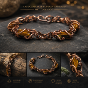 Handgemaakte Koperen Armband Magic Swirl – Tijgeroog
